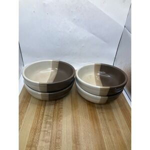 Set of 4 Two-Tone Brown Beige‎ Ceramic Bowls MCM Kitchenware